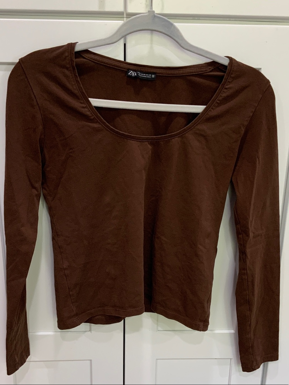 Zara Brown Long Sleeve Scoop Neck Top